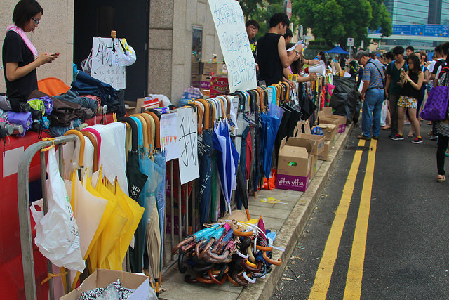 Hong Kong democracy protests are called the Umbrella Revolution after citizens brought umbrellas to ward off tear gas and pepper spray. Flickr photo by james jJ8246